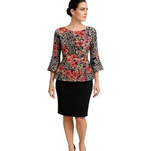 VENUS Orange and Red Ruffled Peplum Blouse. Size L.